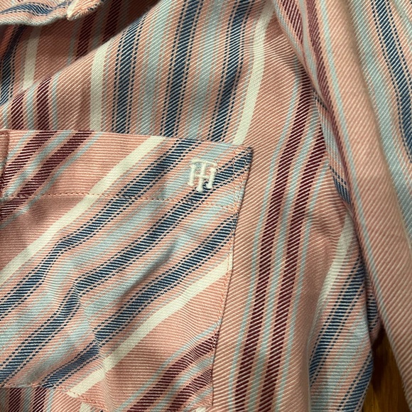 Striped Button-Up Shirt Dress with Belt - Picture 3 of 3